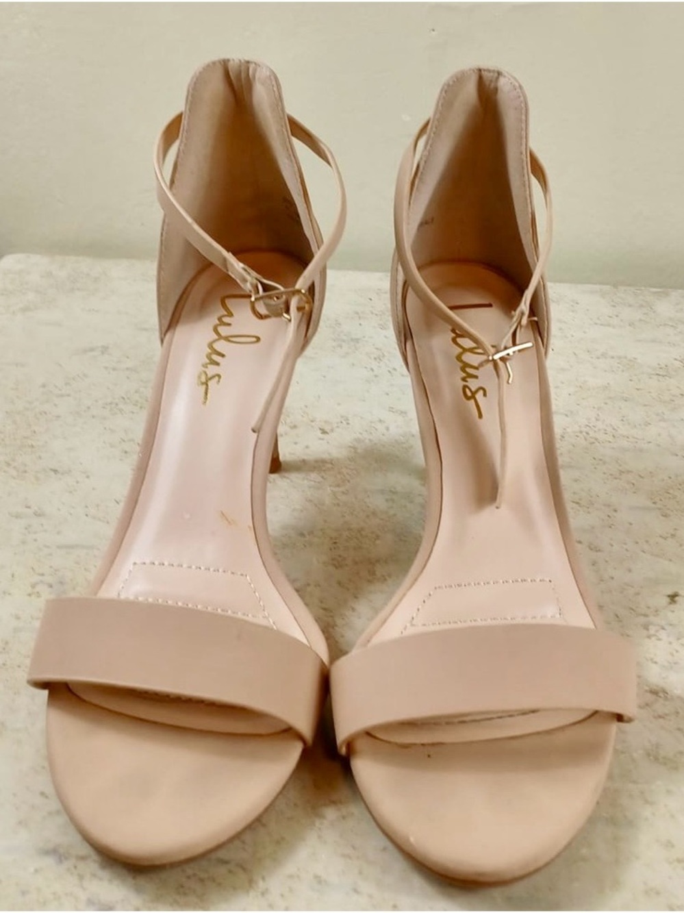 Lulus Sandals Womens Sz 7.5 Open Toe Ankle Strap High Heel Nude Beige